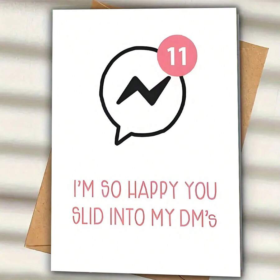 I'M SOHAPPYYOU SLID INTO MY DM'S', Unique Valentine's Day Greeting Card, Creative Message Design, Valentine's Gift For Wife/Husband/Boyfriend/Girlfriend, High-Quality Greeting Card With Envelope (12x17cm)/(4.72x6.7in) - Multicolor - View 1