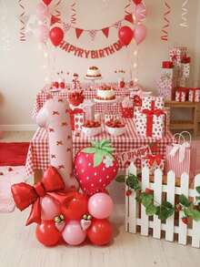 29件套草莓主题生日派对气球装饰套装，包含32英寸粉色数字0-9生日派对装饰气球、红色蝴蝶结装饰铝箔气球、草莓形状铝箔气球、5英寸粉色心形铝箔气球、10英寸红粉相间乳胶气球，适用于一周岁生日、周年纪念、洗礼庆典、春季派对、户外派对、水果主题生日派对装饰。 - 29件 - 查看 4