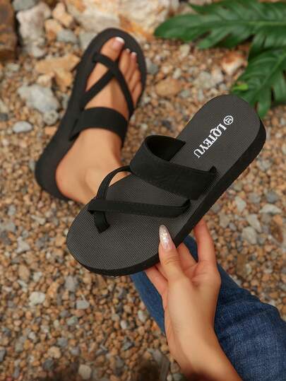 Women's Fashion Thick Bottom Wedge Sandals, Summer New Non-Slip Thick Bottom Beach Slippers, Wedge High Heel Flip Flops, Suitable For Outdoor Beach Weddings