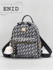 韩版时尚小背包，秋冬新款，时尚印花女士背包，大容量，实用妈妈包 - 黑色 - 查看 6