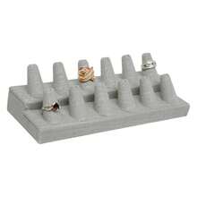 Box Grey Linen Jewelry 12 Rings Finger Display8.25x3.25x2.5 Inches With Square Base - Ring Holder Organizerfor Selling Or Personal Use - Display Stands For Rings - Multicolor 764 - View 1