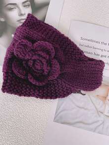 1pc Women's Polyester Knitted Scarf/Headband, Floral Embellished, Warm & Versatile, Elastic, Suitable For Daily Wear