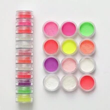 Dofuny 12Pcs Fluorescent Phosphor Nail Pigment - Neon Loose Powder For DIY Manicure & Eyeshadow Cosmetic Matte Spangle Shimmer Eye Shadow Dust Nails - Multicolor - View 8