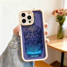 Cubierta de teléfono con diseño de mosaico azul y dorado para iPhone 14 Pro Max estilo elegante para uso diario y ocasiones especiales - Negro - Ver 3
