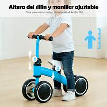 Bicicleta de equilibrio infantil 4 ruedas correpasillos para bebé 1-3 años triciclo para interior y exterior, asiento y manillar ajustables, ruedas silenciosas antideslizantes, regalo para niña y niño - Azul - Ver 5