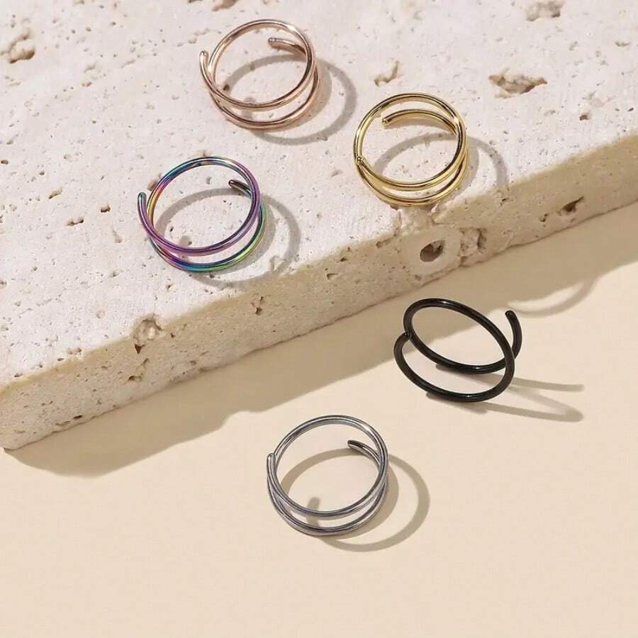 1-10pcs Double Hoop Nose Ring, Single Piercing Spiral Hoop Earrings, Twisted Piercing Hoop - Multicolor - View 1