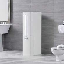 Cubo de basura para baño con tapa a presión, ahorra espacio y portaescobillas integrado. Plástico resistente, diseño minimalista moderno, ideal para baños pequeños, no requiere electricidad, práctico para el hogar, elegante, instalación sin perforaciones. - 1 bote de basura en versión engrosada - Ver 10