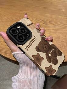 1pc Fashionable Star & Teddy Bear Pattern Textured Soft Protective Phone Case, Suitable As Birthday, Holiday Gift For Friends, Family, Couples, Compatible With Apple & Phones 17/16PLUS/16PRO/16PROMAX - Multicolor - View 5