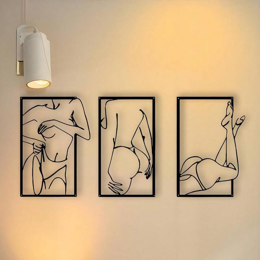 1 pieza Decoración de pared de arte de hierro, arte de línea abstracto y sexy para mujeres, adecuado para sala de estar, dormitorio, baño, pasillo, regalo de cumpleaños, regalo de fiesta - Multicolor - Ver 1