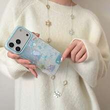 Glitter Summer Beach Ocean Illustration Phone Case Compatible With IPhone 17, Cute Shiny Dual Layer Phone Cover For IPhone 16 Pro, 16 Pro Max, New 15, 14, 13 - Baby Blue - View 3