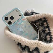 Glitter Summer Beach Ocean Illustration Phone Case Compatible With IPhone 17, Cute Shiny Dual Layer Phone Cover For IPhone 16 Pro, 16 Pro Max, New 15, 14, 13 - Baby Blue - View 10