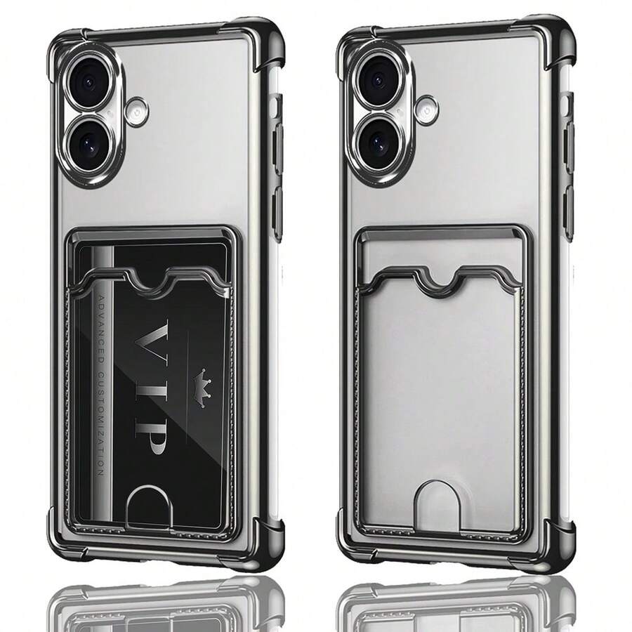 Hadaasi 1个黑色气囊防摔电镀卡槽硅胶软边高透明TPU背板手机壳，带卡槽，适用于Apple 17 Pro/17 Pro Max/17 Air/17，Galaxy S26 Ultra/S26 Edge/S26 Plus/S26/S25 FE/A17/A07，Redmi/Honor 400 Lite/400 Pro。