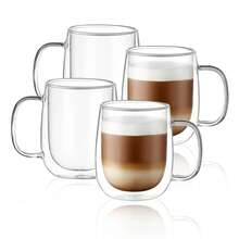 4-Pack 12oz Double Walled Glass Coffee Cups With Handle, Insulated Tumbler For Latte, Cappuccino & Tea, Clear Borosilicate Glass Cups For Home Office - 透明 - 查看 13