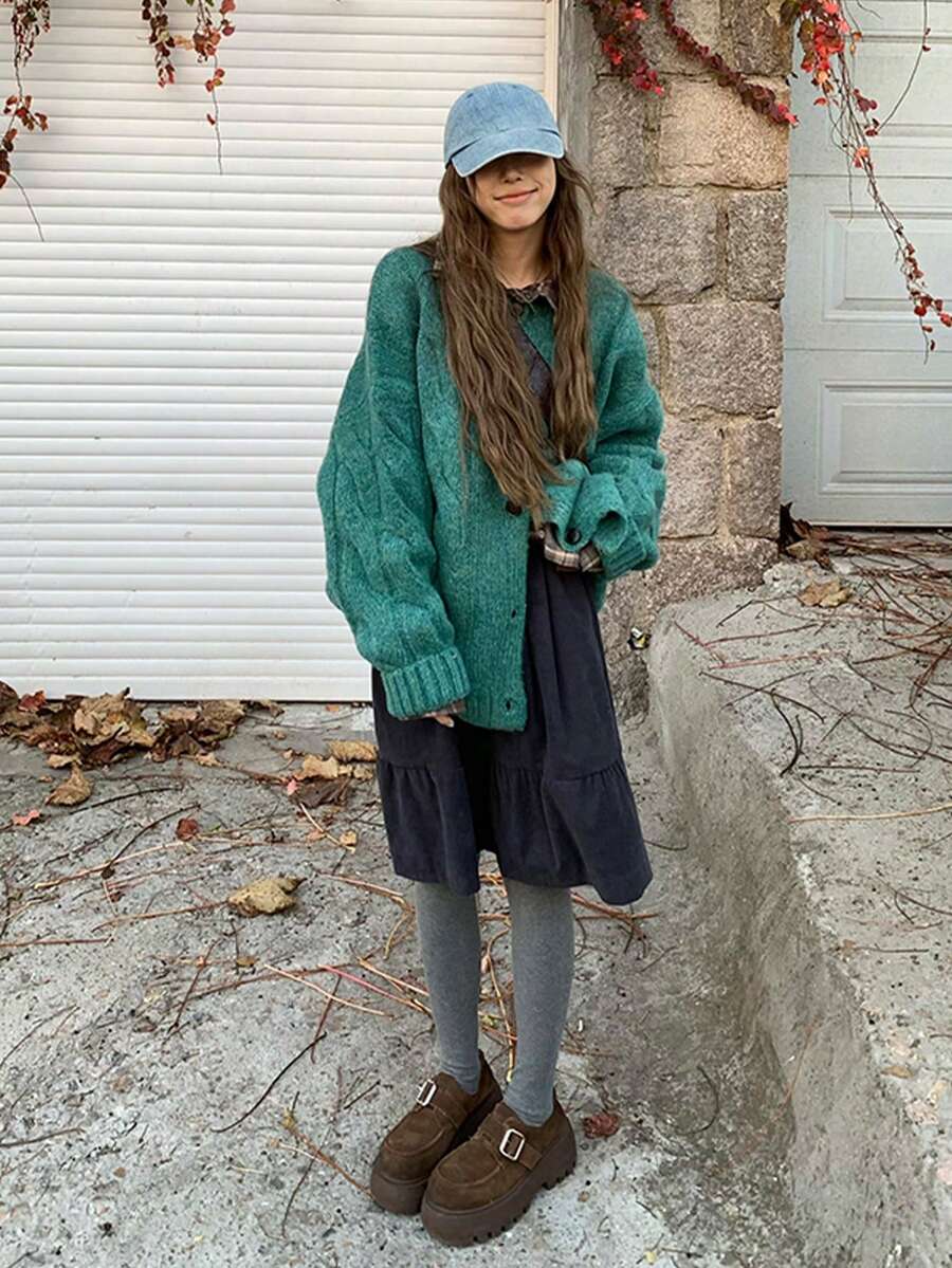 质感天鹅绒高腰A字迷你裙，小众设计，深灰色 - 灰色 - 查看 1