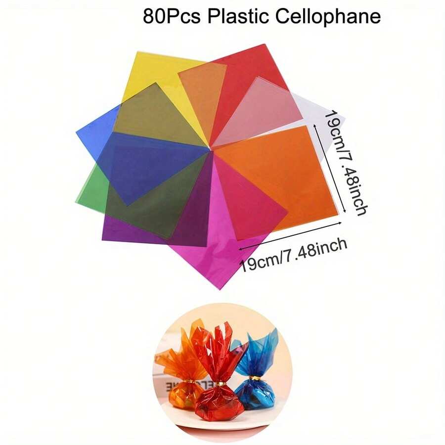 80/160 Pcs Plastic Cellophane Wrapping Paper, Transparent Party Packaging With Twist Ties For Treats And Gifts - Multicolor - View 1