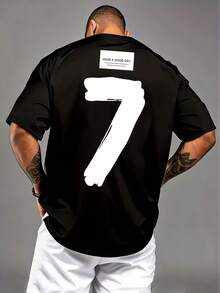 Men's Casual Street Numeric "7" Print Round Neck Short Sleeve T-Shirt, Summer - Black - View 4