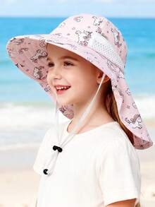 1pc Kids Sun Hat With Neck Protector (Unisex) - Wide Brim UV Protection Bucket Hat, Breathable Mesh Outdoor Beach Hat, Suitable For Children In Summer - Printed Bucket Hat - View 6