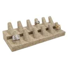 Box Burlap Jewelry 12 Rings Finger Display8.25x3.25x2.5 Inches With Square Base - Ring Holder Organizerfor Personal Use - Display Stands For Rings - Multicolor 788 - View 1