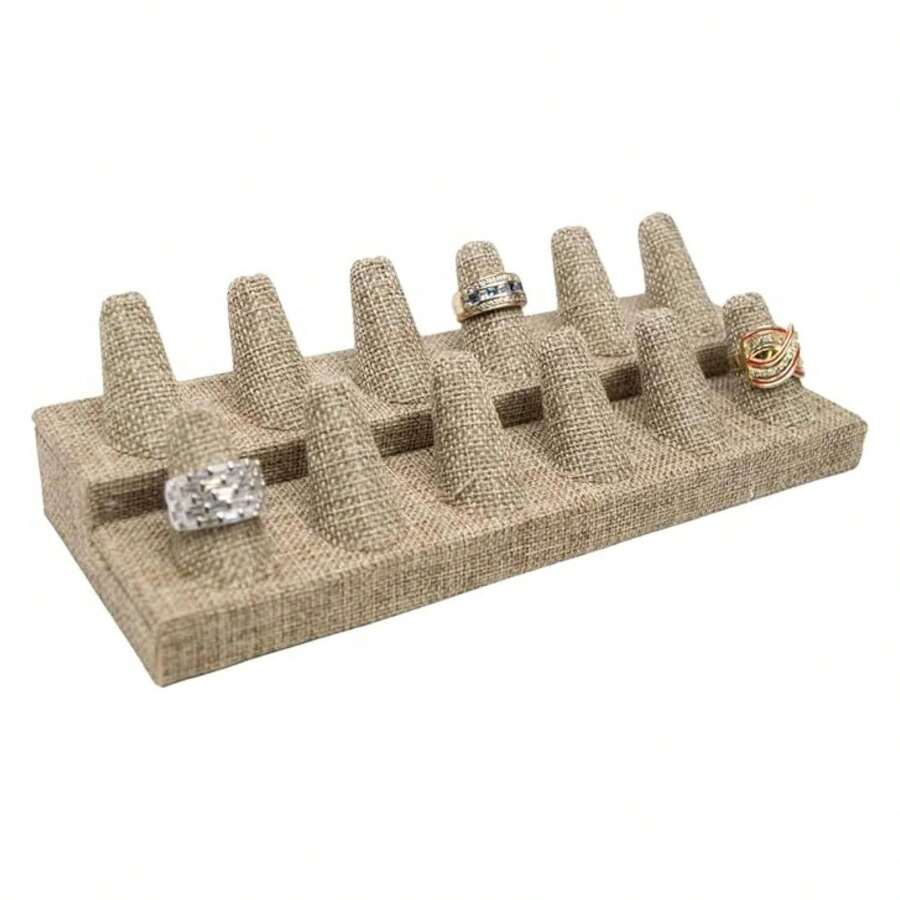 Box Burlap Jewelry 12 Rings Finger Display8.25x3.25x2.5 Inches With Square Base - Ring Holder Organizerfor Personal Use - Display Stands For Rings - Multicolor 788 - View 1