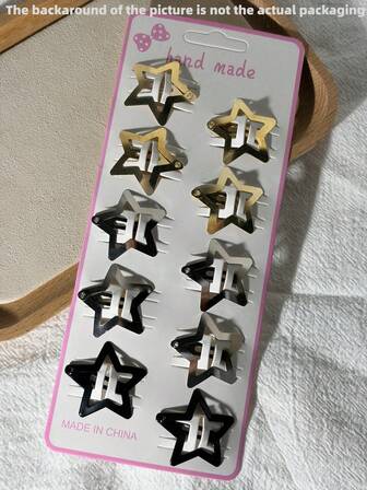 10 piezas de Clips de pelo con combinación de colores estrella, de moda y versátiles