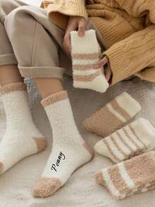 Custom Embroidered Name Women's Stockings, ,Festive Velvet Socks,White Fuzzy Embroidered Festive Socks,Autumn/Winter Women Heart Embroidery Mink Plush Socks, Hand Washable Holiday Socks,Christmas Stockings,Chic Fall And Winter,Valentine's Day, Christmas, And Thanksgiving,Her, Fall, Chic Fall And Winter - Multicolor - View 8