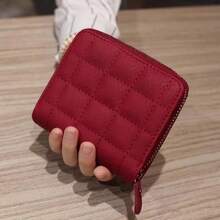 Cartera para Mujeres Versión Coreana Simple Cartera a Cuadros Estudiante de Secundaria Retro Monedero Corto Tarjetero Ranuras paraúltiples Tarjetas - Blanco - Ver 6