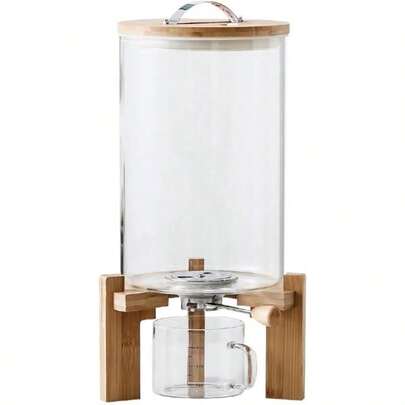 7.5 L Rice Dispenser Grain Dispenser Cereal Container Creative Glass Food Storage Container For Kitchen Organization And Pantry Store Airtight Lid And Wooden Stand FREE VINYL "RICE" LABEL