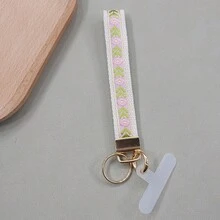 1个波西米亚风手工厚布刺绣钥匙扣，适用于 16/17 Pro Max手机挂绳、腕带、包包挂饰、钥匙链配件、印花织带钥匙圈、女士汽车钥匙链、女士包包吊坠钥匙扣、通用钥匙扣、女士时尚钥匙扣 - 手腕掛帶 - 查看 24
