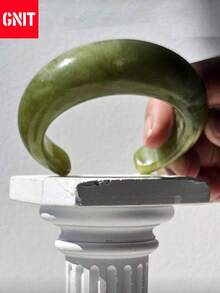 GNIT 1pc Elegant Retro Wide Resin Bangle In Green, Autumn Winter Sweater Accessory Geometric Pattern Elements, Orderly Textures And Fluctuating Curves - Green Pattern Series Bangle - View 13