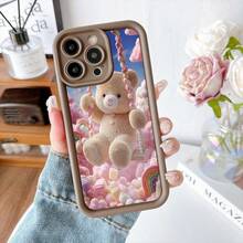 Cubierta de teléfono con diseño de oso de peluche rosa y arcoíris para iPhone 14 Pro Max funda protectora con estampado de dulces y nubes para uso diario y regalo - Burdeos - Ver 5