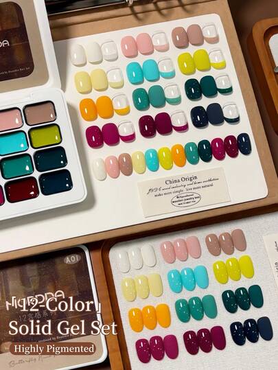 12色图案胶水，罐装高饱和度流行半固体指甲油胶水，适用于美甲沙龙特殊用途指甲