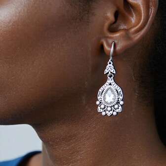 1pc Elegant Vintage Bohemian Style Water Drop Shaped Turquoise Tulip Dangle Earrings, Suitable For Casual Outings, Vacation And Travel