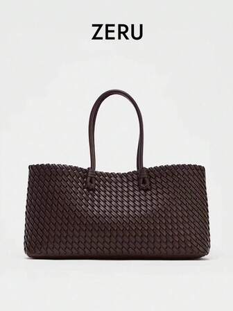 2025新款小众通勤编织托特包，时尚百搭超大容量单肩包