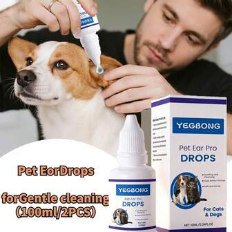 Örondroppar för husdjur, Skonsam formula för katter och hundar, Inga rester, Mjuk och lätt att applicera, Daglig öronvård och hygien, Öronvård för hundar, Lätt att använda, Naturliga ingredienser, Djurvård