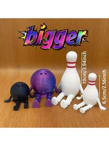 1个3D打印可爱10厘米保龄球伙伴雕像 - 黑色保龄球和白色球瓶，室内/室外皆宜，是保龄球爱好者的理想之选，也适合家居装饰、节日墙面装饰和时尚摆件，无需电源 - 多色隨機 - 查看 3