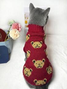 PETSIN 1pc Cute Bear Pet Sweater, Simple & Practical Multi-Function - Burgundy - View 4