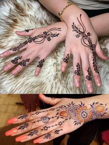 Hana handgezeichnete Cut Out Blumen Tattoo Schablone - Sexy Blumen Muster, geeignet für Hände, DIY Malerei, Tinte, wiederverwendbare Mandala Design Vorlage Aufkleber, geeignet für Frauen Körper Party Make-up - Rot - Übersicht 2