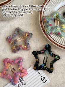 2pcs/6pcs Y2K Star Hair Clips, Colorful Fuzzy Wool Knitted Five-Pointed Star Hair Clips For Women & Girls, Cute Side Bangs Clips, Multi-Functional Hair Accessories, Winter, Claw Clips, Hair Slide, Hair Barrettes, Head Accessories - Multicolor - View 4