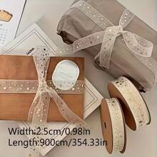 1/2 Rolls Golden Star Ribbon - Premium Polyester Gift Wrapping Ramadan Ribbon With Elegant Golden Stars For Weddings, Anniversay, Mothes's Day, Valentine's Day, Thanksgiving - DIY Crafts, Party Decorations & Festive Packaging Supplies - Multicolor - View 5