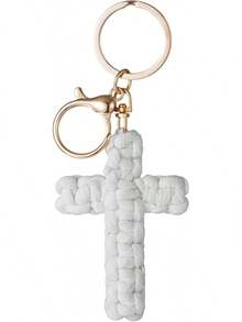 Bohemian Style Handwoven Cross Keychain Car Accessories Soft Cross Pendant Bag Hanging Gift - 白色 - 查看 9