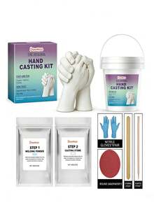 DOWMOO DIY手模套装，克隆粉3D手模粉，手印DIY纪念品手模套装，充满仪式感！情侣手模DIY工具套装，石膏捕捉彼此追求的温柔，周年纪念日的完美之选 - 彩色 - 查看 2