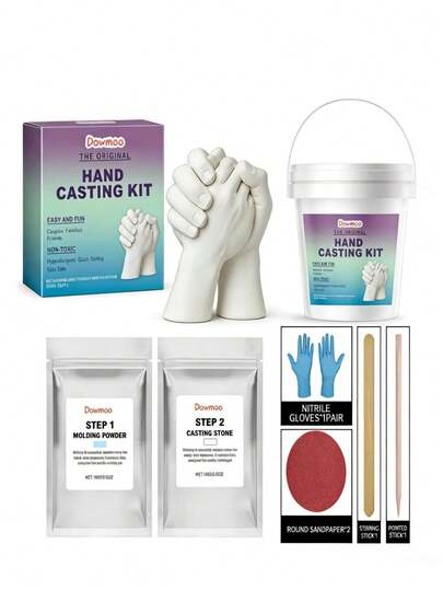 DOWMOO DIY Hand Mold Kit, Clone Powder 3D Hand Model Powder, Hand Print DIY Souvenir Hand Mold Set, Ceremonial Feeling! Couples Hand Mold DIY Tool Set, Plaster Captures The Tenderness Of Mutual Pursuit, Perfect For Anniversary