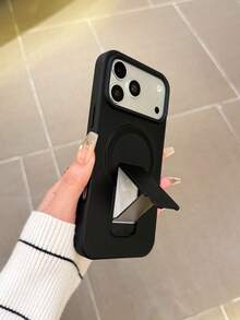 奢华哑光黑磁吸无线充电手机壳，带支架，兼容 17/16/15/14/13/12/11 Pro Max Plus，金属摄像头环，防震软边框硬质后盖