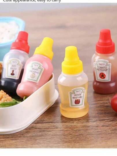 4 pièces Mini bouteilles d'assaisonnement rechargeables anti-fuite - en matière plastique convenant pour la vinaigrette, le ketchup, les épices, l'huile de cuisson, accessoires de cuisine portables