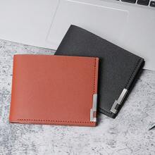 Cartera corta para hombres estilo coreano borde de hierro cartera horizontal para jóvenes conúltiples ranuras para tarjetas, tarjetero de negocios moderno - Negro - Ver 3