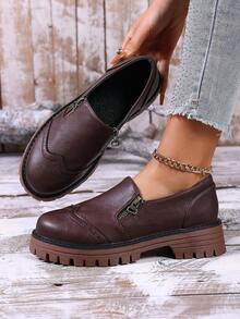 1双女士纯色时尚拼接厚底坡跟鞋，适合四季户外穿着 - 酒紅色 - 查看 2