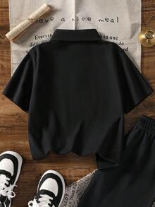 1 chiếc áo thun polo tay ngắn in họa tiết thường ngày cho bé trai tuổi teen, áo mùa hè cho học sinh. - màu đen - Xem 4