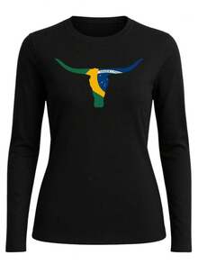 Women's UV Shirt, Bull Flag, Agro, Long Sleeve, Thermal Protection, Country, Rodeo, Beach, Gym, Outdoor Activities - Black - View 2