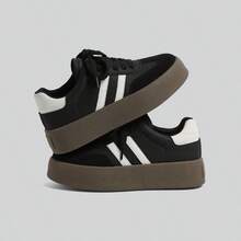 Women's Black Casual Sneakers, Lightweight & Versatile, Outdoor Training Shoes, Fashion Platform Comfortable Daily Casual Shoes