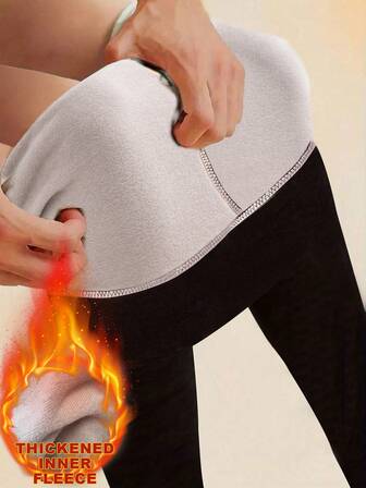 1pc Men's Thermal Lined Thermal Leggings - Thick Wool Autumn/Winter Pants, Elastic Waist Skinny Trousers